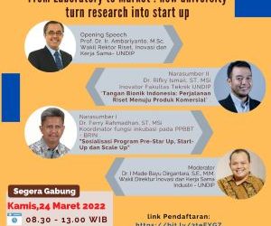 UNDIP GANDENG BRIN GELAR SOSIALISASI START UP DENGAN TEMA FROM LABORATORY TO MARKET:  How University Turn Research into Start Up?